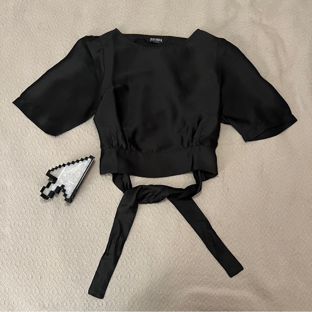 Disturbia Black Tie-back satin Blouse